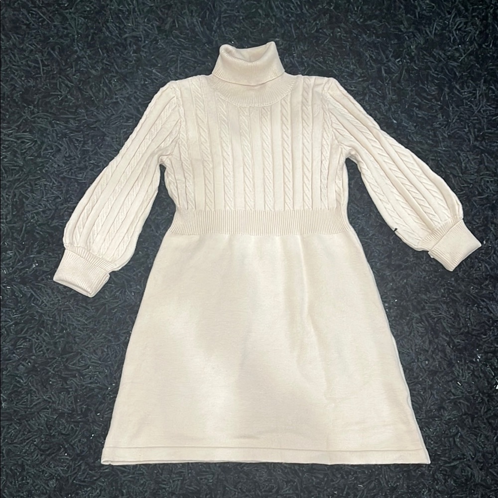 Girls Cream cable knit Turtleneck Sweater Dress, new size 12 (150)